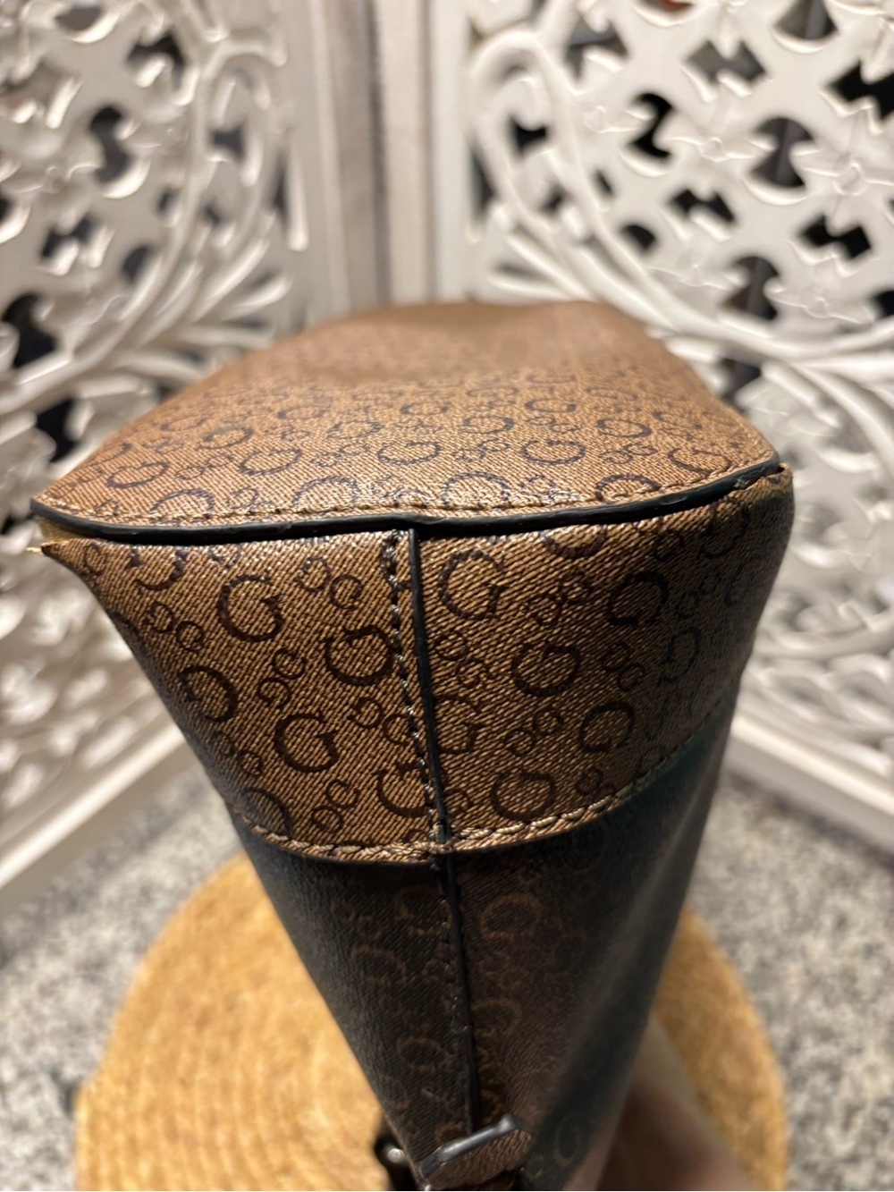 GUESS Brown Two-Tone Logo Satchel - Picture 6 of 14